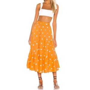 For Love & Lemons Auburn Polka Dot Midi Skirt